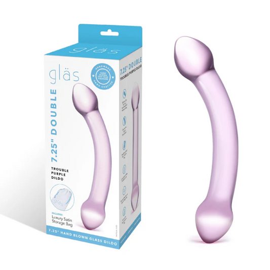 Double Trouble Lubricated Purple Glass Dildo