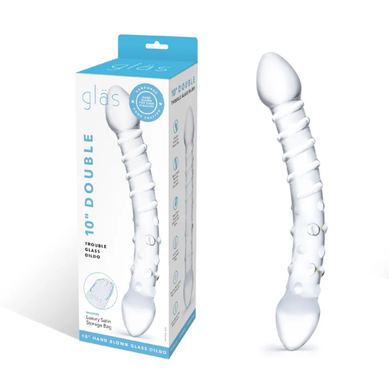 Double Trouble Textured & Ribbed Glass Dildo